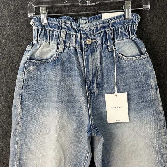 KanCan Jeans Women’s XS Blue High Rise Cuffed Paper Bag Mom Relaxed Fit - Picture 2 of 15